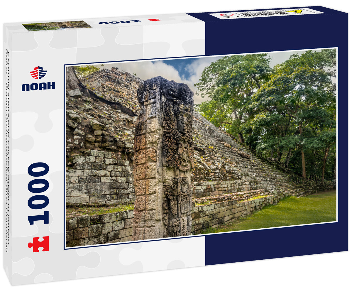 Pyramid stairs and Carved Stella in Mayan Ruins - Copan Archaeological Site, Honduras