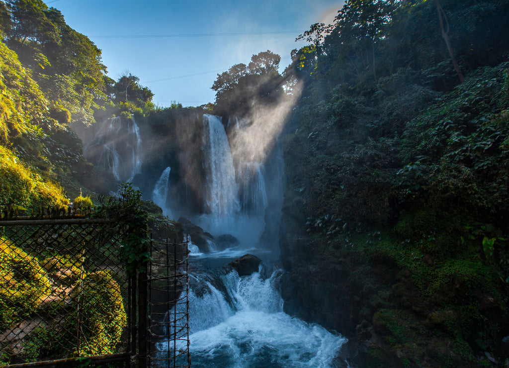 Inside the Pulhapanzak waterfall on Lake Yojoa. Honduras