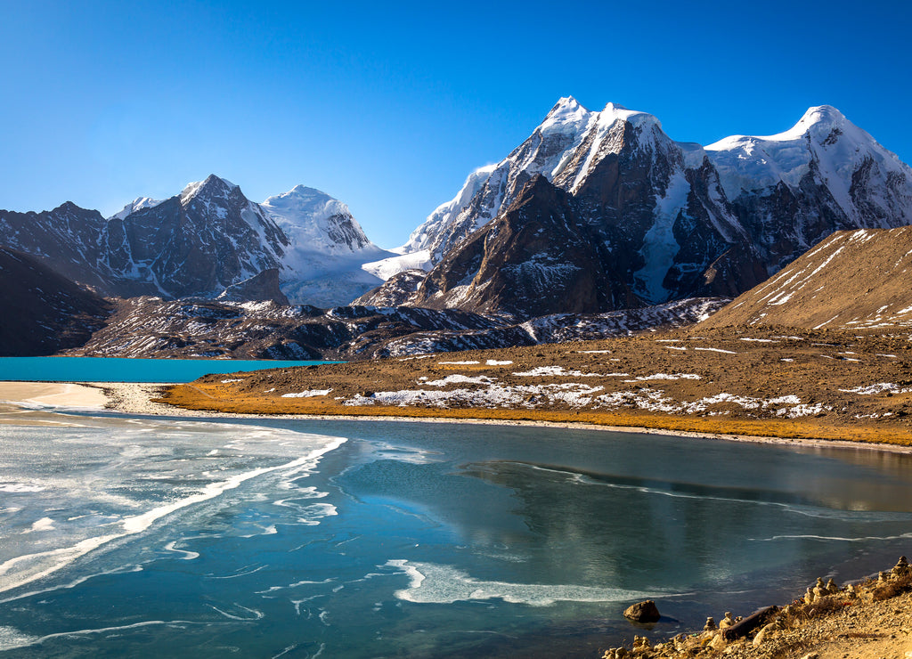 Gurudongmar Lake in North Sikkim India - One of the high altitude lakes in the world located at 17800 ft