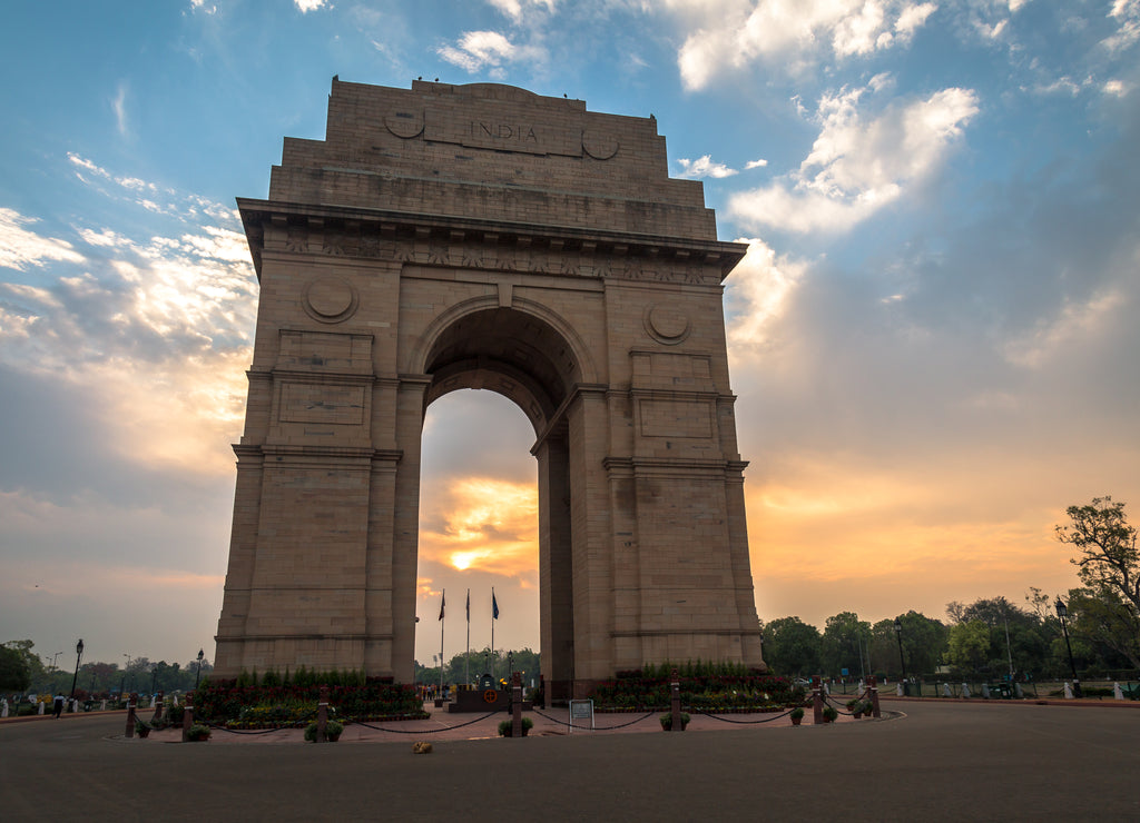 India Gate Delhi - A war memorial on Rajpath road at sunrise