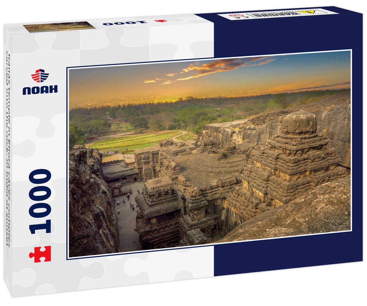 Kailas temple in Ellora caves complex carved into the rock. in India at sunset