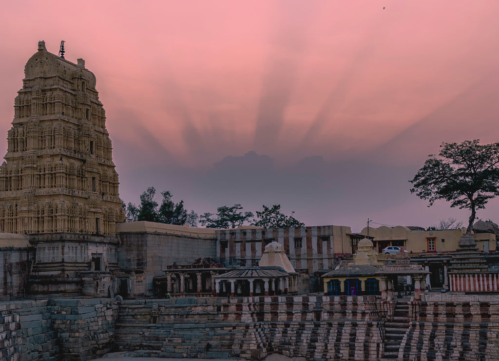 Virupaksha Temple in hampi karnakata india at sunset