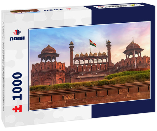 Historic Red Fort Delhi at sunrise. Red Fort is a medieval Indian architecture masterpiece designated as the UNESCO World Heritage site