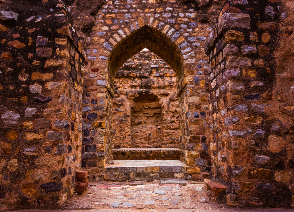 ancient ruins in Qutub complex at Qutub Minar in New Delhi, India