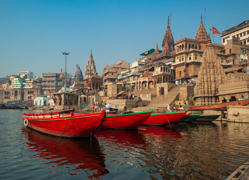 Ghats (Banks) on the Ganges River in Hindu holy city varanasi, india