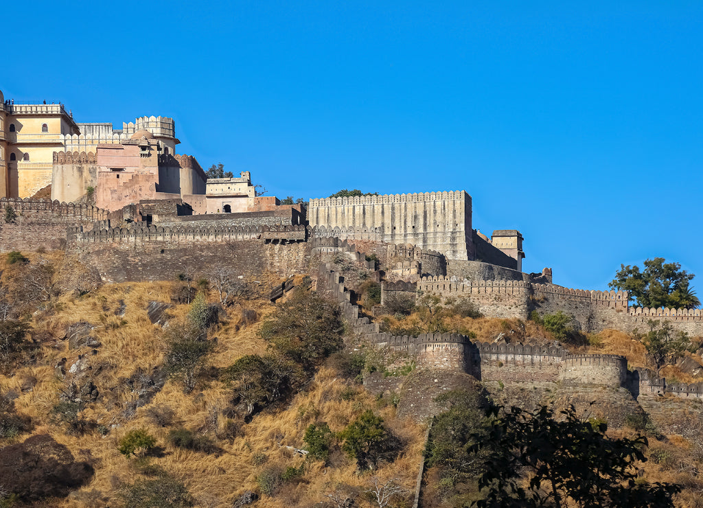 Medieval Kumbhalgarh Fort on top of a mountain at Rajasthan India