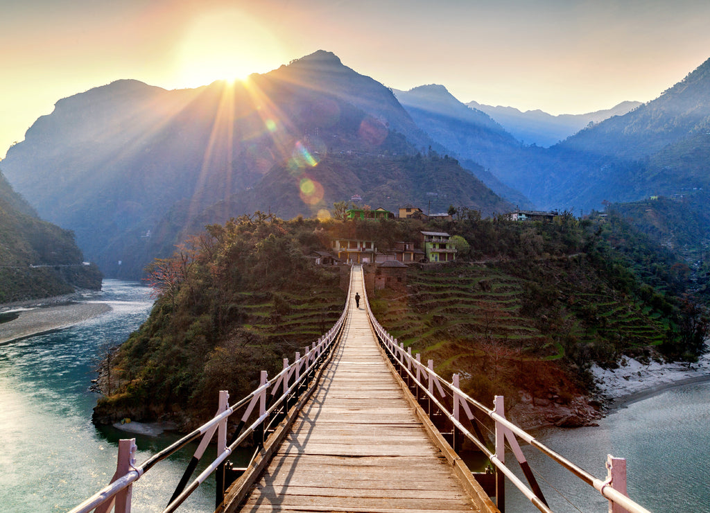Beautiful island and Hanging Bridge On the way to Manali, Himachal Pradesh, Northern India