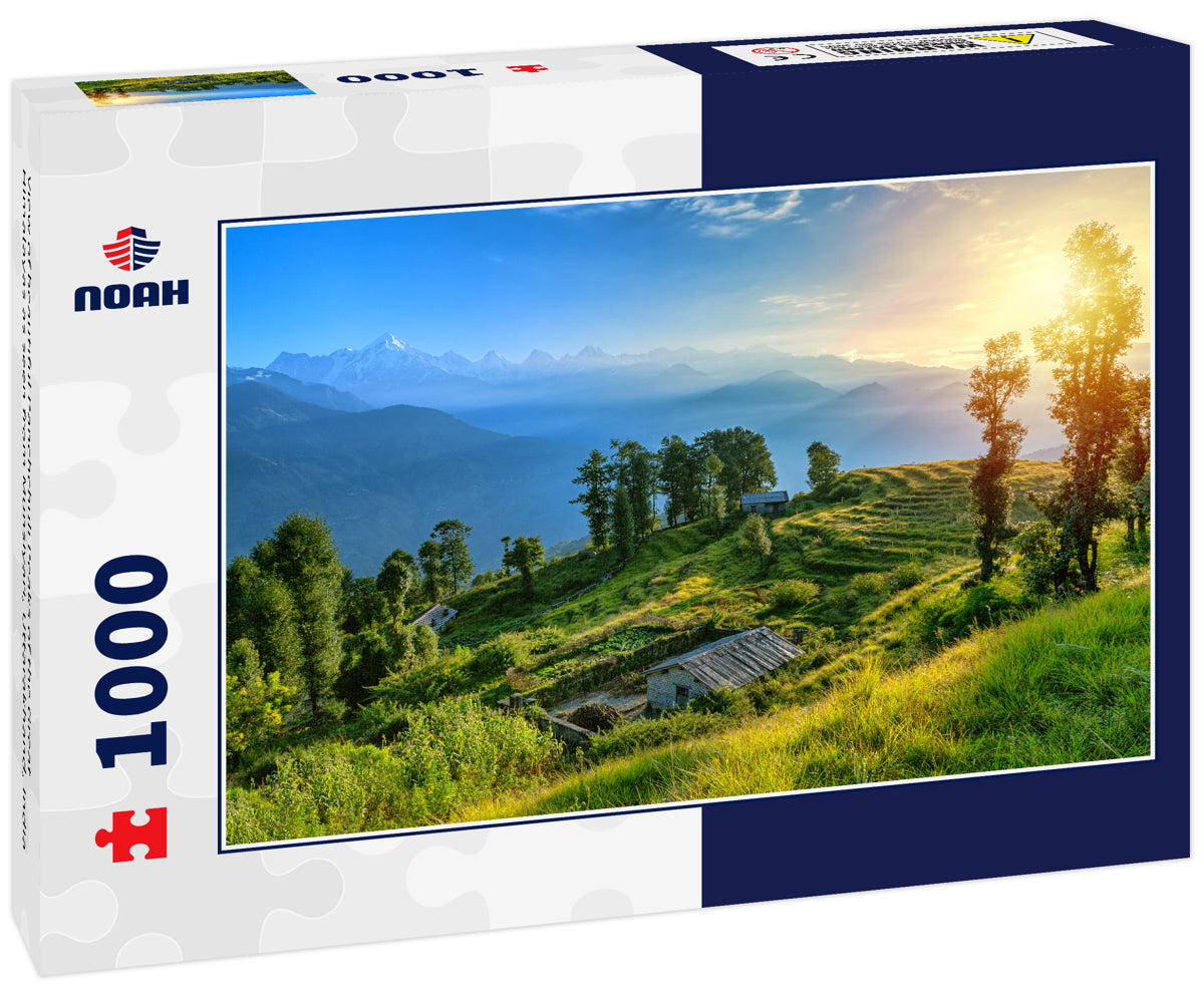 View of beautiful Panchchuli Peaks of the Great Himalayas as seen from Munsiyari, Uttarakhand, India