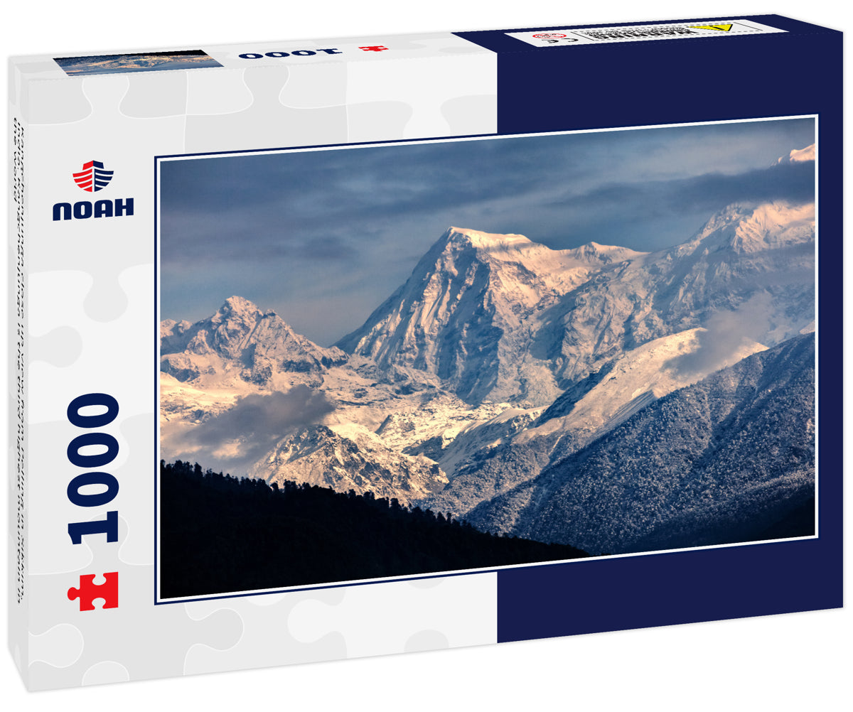 Kangchenjunga close up view from Pelling in Sikkim, India. Kangchenjunga is the third highest mountain in the world