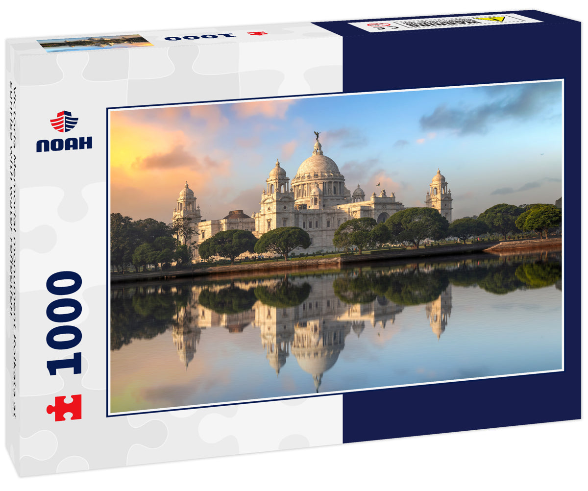 Victoria Memorial monument Kolkata at sunrise with water reflection