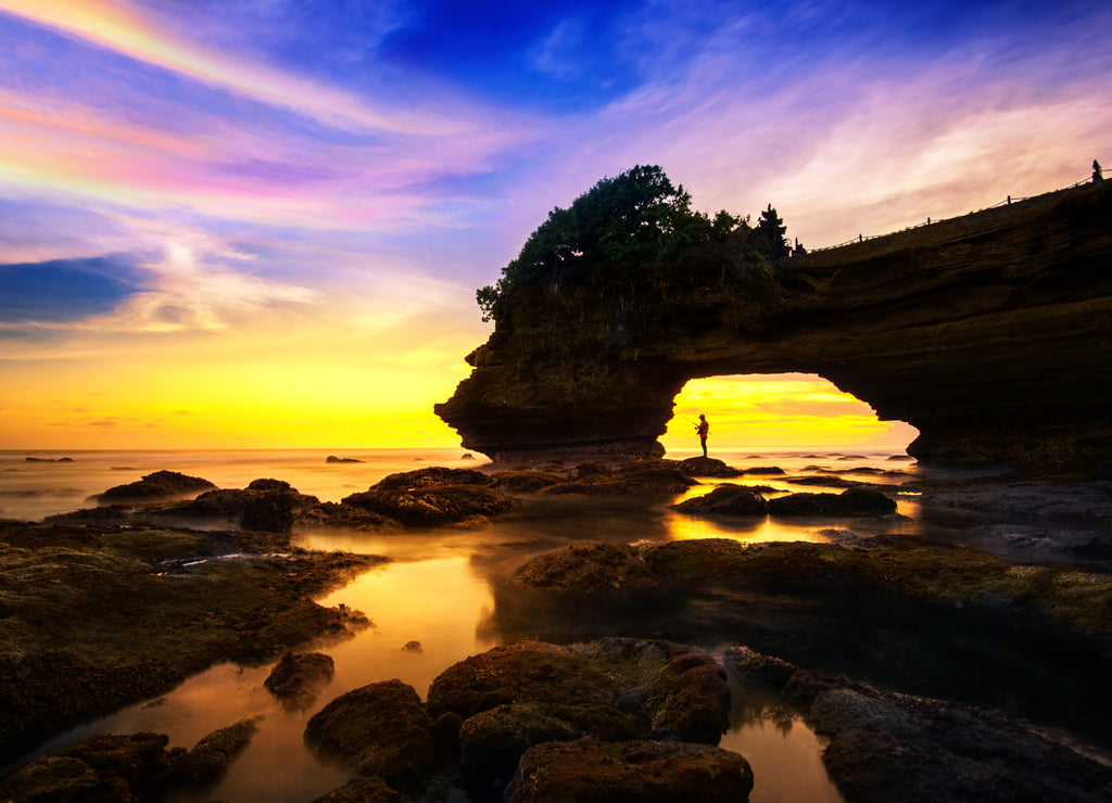 Seascape at Tanah Lot Temple and sunset in Bali, Indonesia