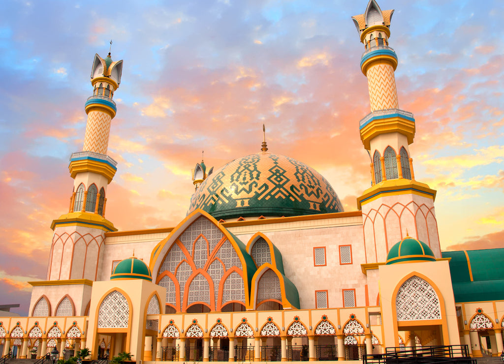 Habbul Wathan Mosque, Islamic Centre of West Nusa Tenggara, Mataram, Lombok, Indonesia at sunset