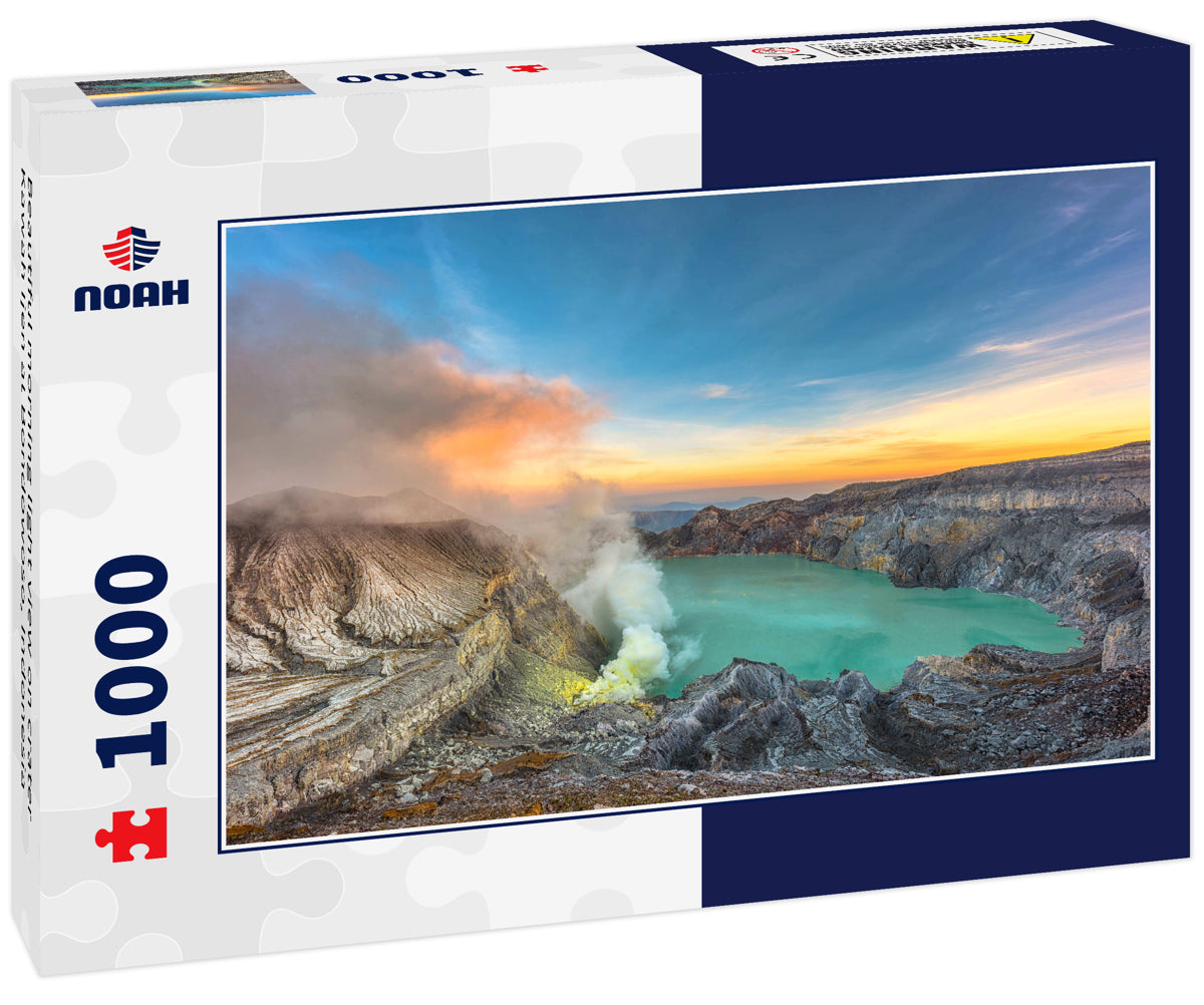 Beautiful morning light view on crater Kawah Ijen at Bondowoso, Indonesia