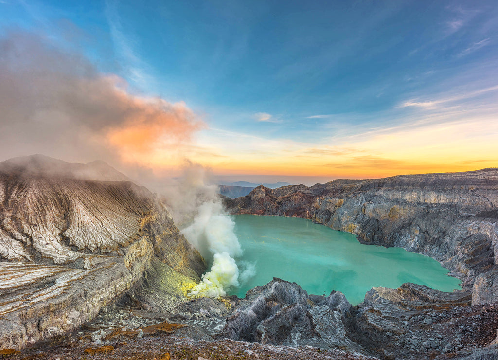 Beautiful morning light view on crater Kawah Ijen at Bondowoso, Indonesia