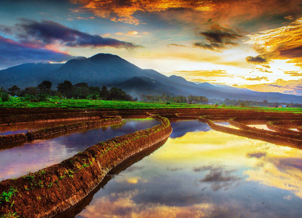 Beauty morning sky reflection in amazing mountain range. Bengkulu, Indonesia