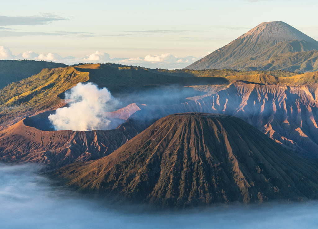 Bromo active volcano mountaIn, most famous landscape in east Java in a morning sunrise, Indonesia