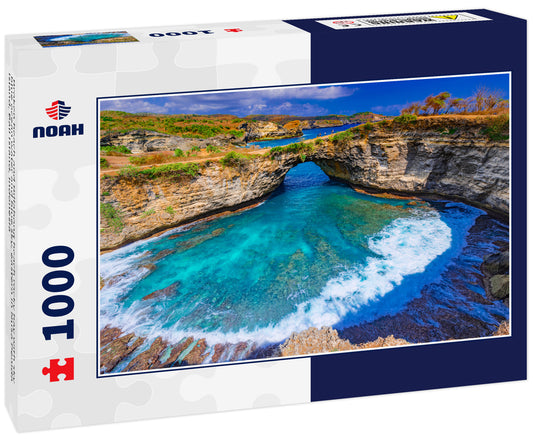 Broken beach and Billabong beach rocky bay with sky blue ocean water and blue sky, eastern in Nusa Penida island, Bali Island, Indonesia