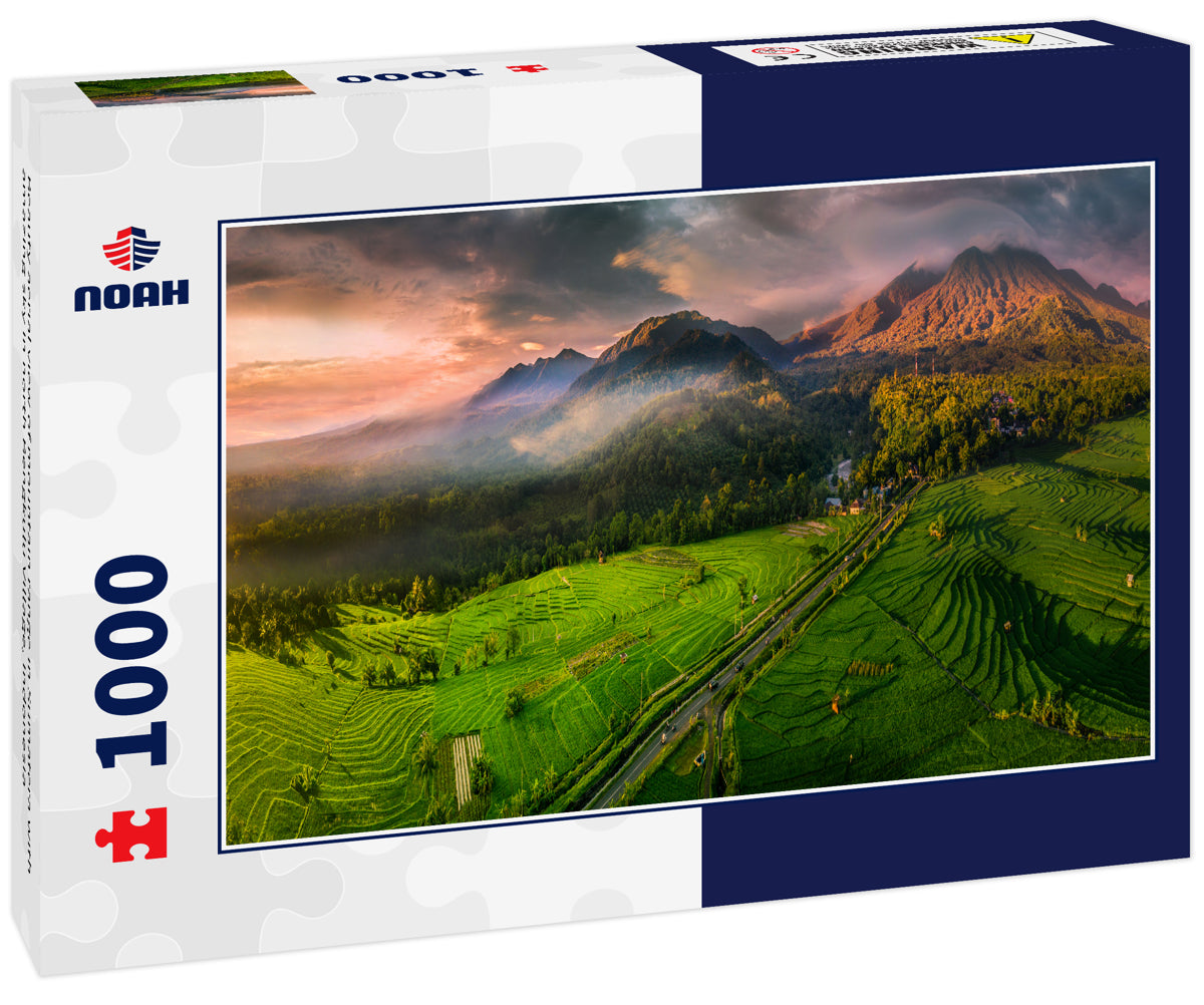 Beauty aerial view of mountain range in Sumatera with amazing sky in north Bengkulu Village, Indonesia