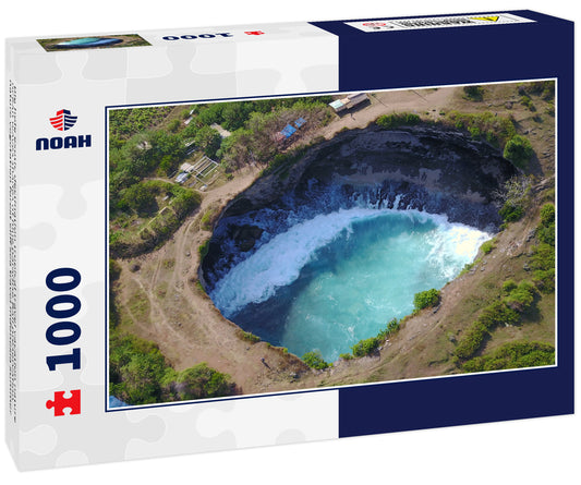 Big hole exotic destination tropical travel vacation nature ocean waves shades of blue paradise Bali preservation nature vegetation forest cliff sea travel Indonesia summer