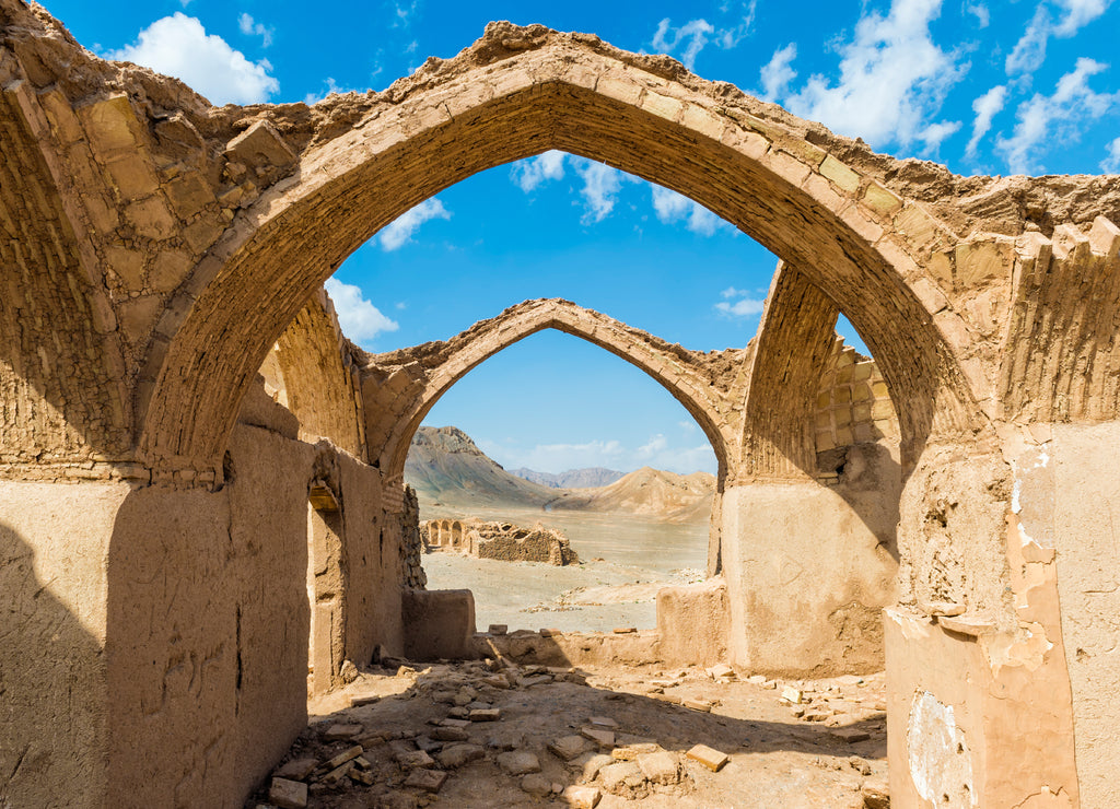 Ruins of ritual buildings near Dakhmeh Zoroastrian Tower of Silence, Yazd, Iran