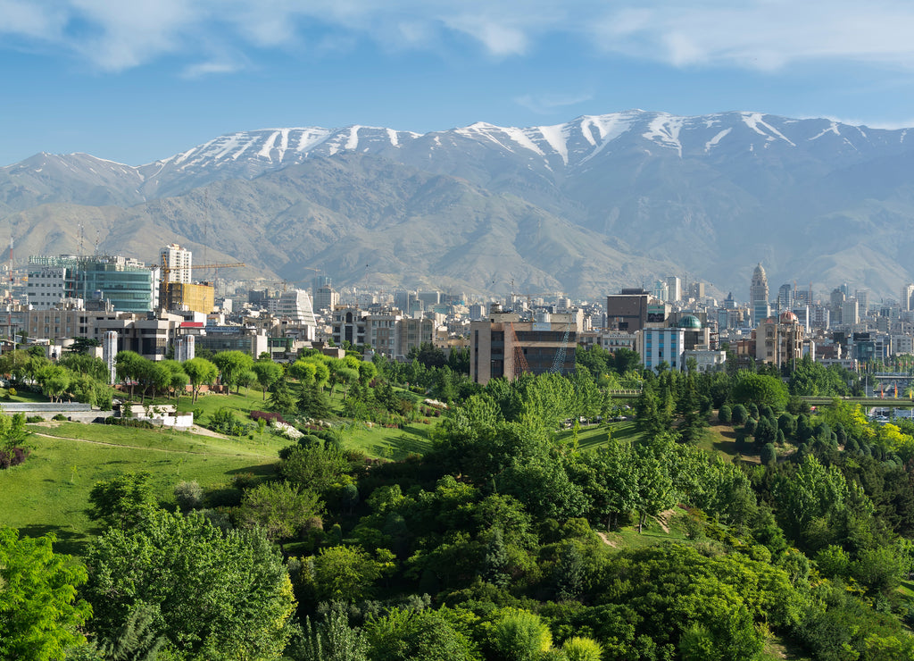 A view of Northern area of Tehran, capital city of Iran, with the Alborz mountain chain in background