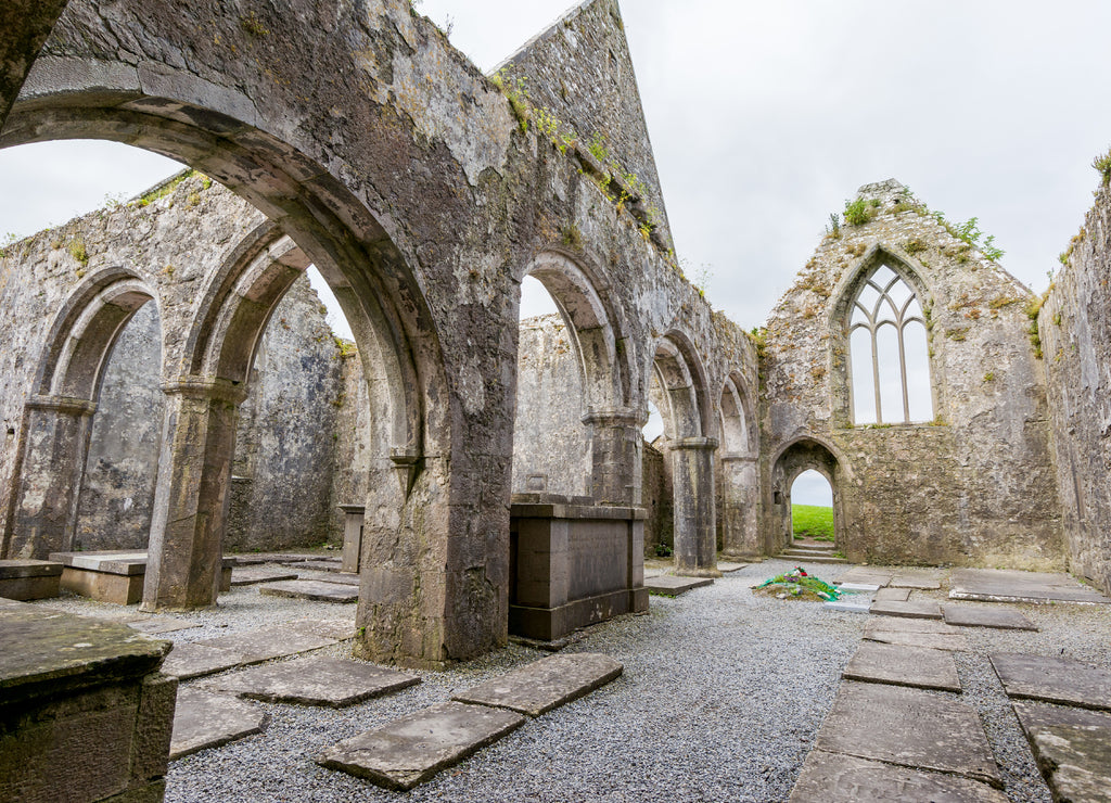 Landascapes of Ireland. Ruins of Friary of Ross in Galway county