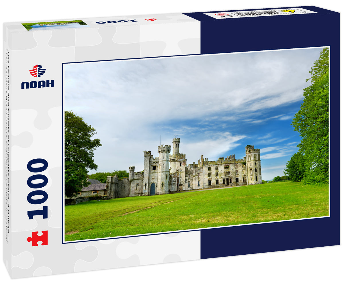 The towers and turrets of Ducketts Grove, a ruined 19th-century great house and former estate in Ireland