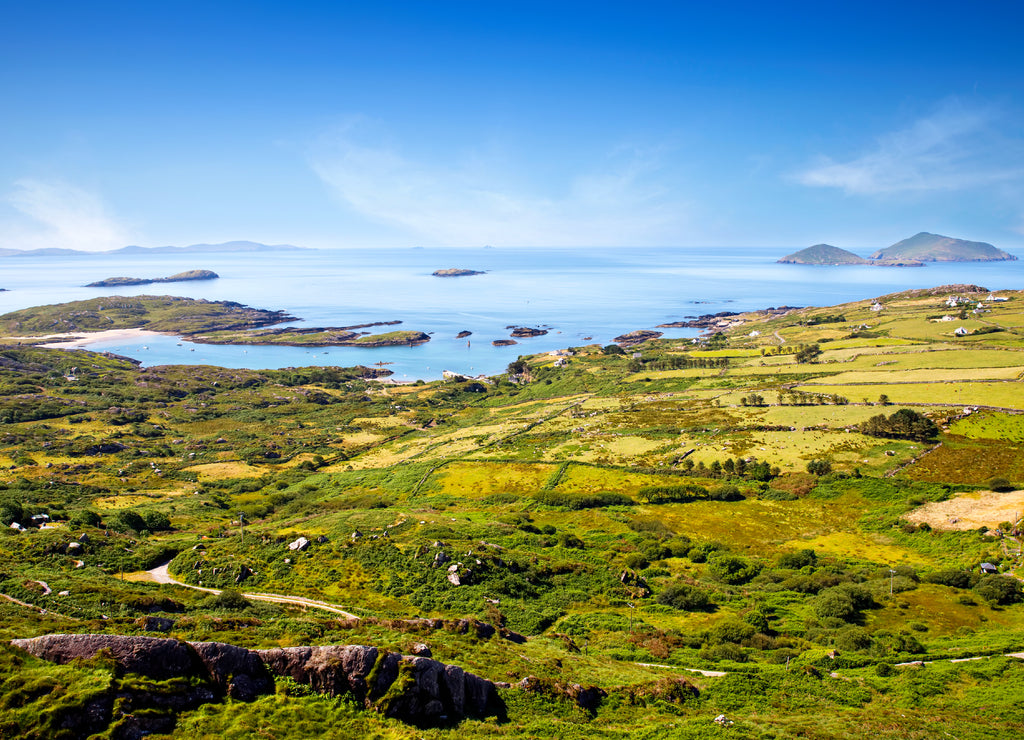 Landscape of beach, hills and atlantic ocean of beautiful Ring of Kerry, Ireland