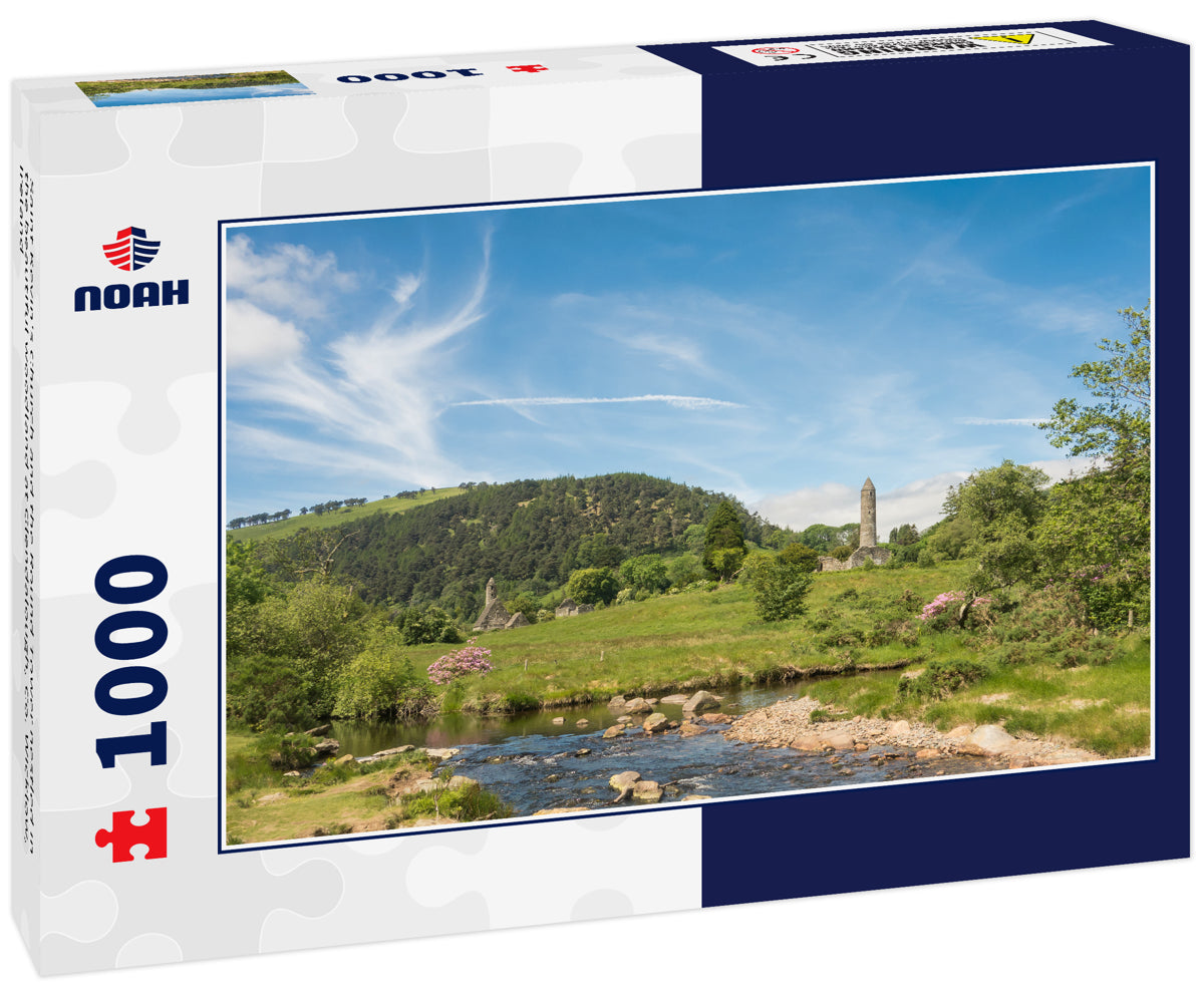 Saint Kevin's Church and the Round Tower nestled in the beautiful woodland at Glendalough, Co. Wicklow, Ireland