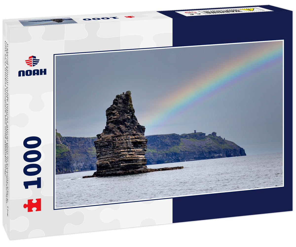 Ireland countryside tourist attraction in County Clare. The Cliffs of Moher and castle Ireland. Epic Irish Landscape UNESCO Global Geopark the wild atlantic way