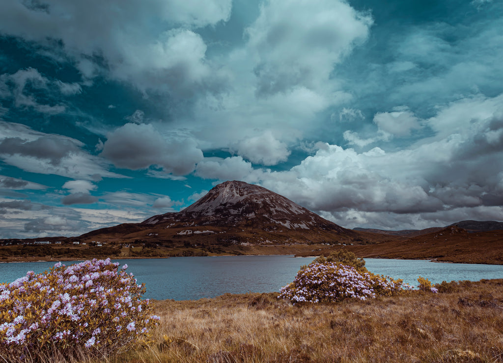 Mount Errigal, Co. Donegal, Ireland, Mount Errigal, Co. Donegal, Ireland, reflected in blue lake surrounded by peatland in national park