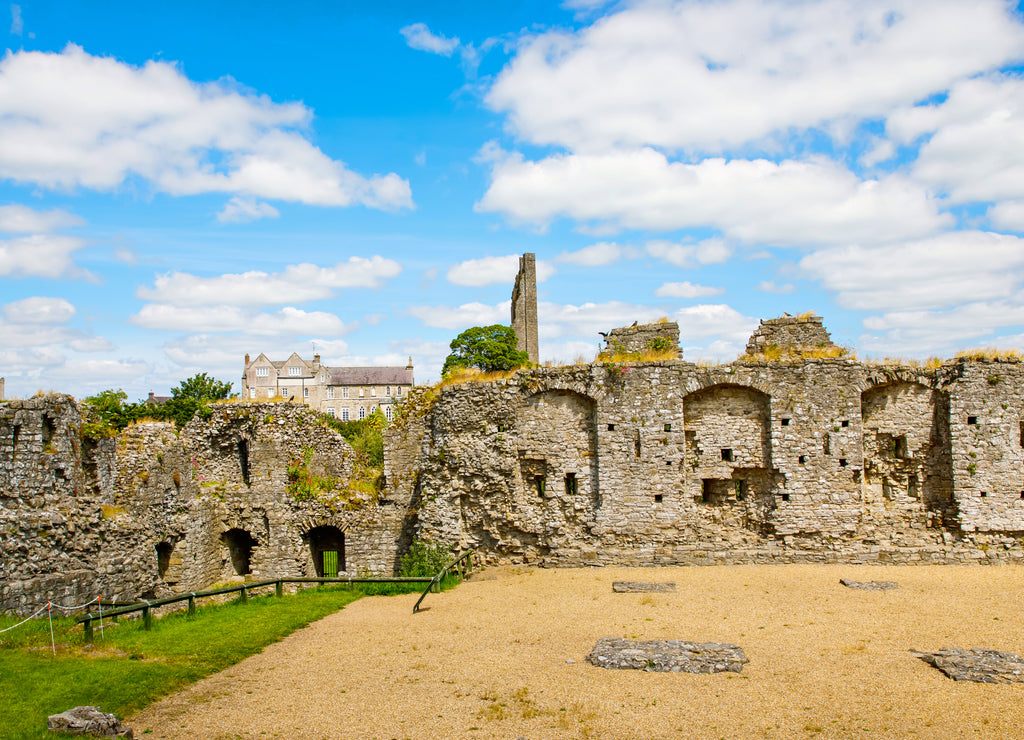 A panoramic view of Trim castle in County Meath on the River Boyne, Ireland. It is the largest Anglo-Norman Castle in Ireland