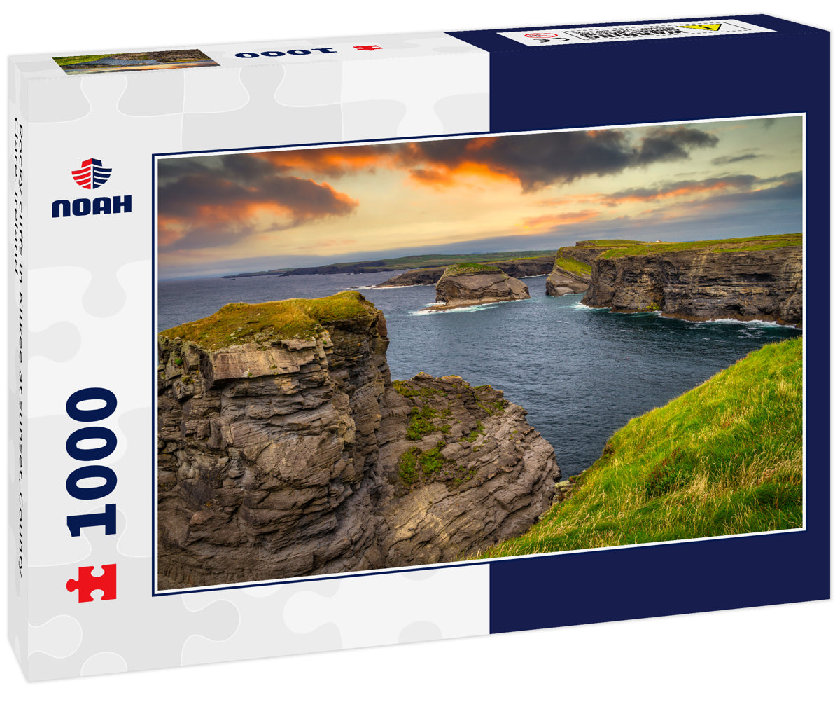 Rocky cliffs in Kilkee at sunset, County Clare. Ireland