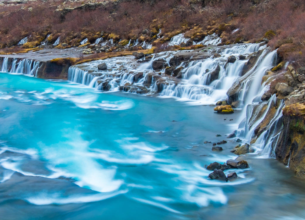 Hraunfossar and Barnafossar Waterfall in Iceland