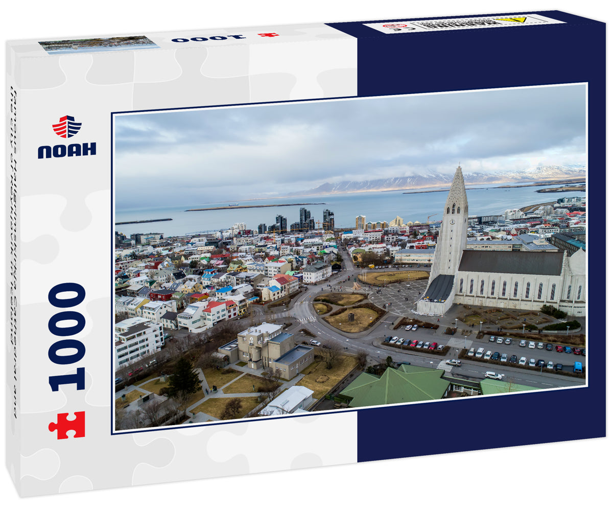 famous Hallgrimskirkja Cathedral and the city of Reykjavik in Iceland