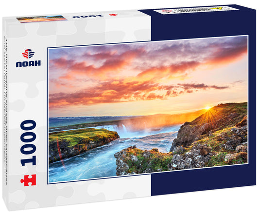 The picturesque sunset over landscapes and waterfalls. Kirkjufell mountain