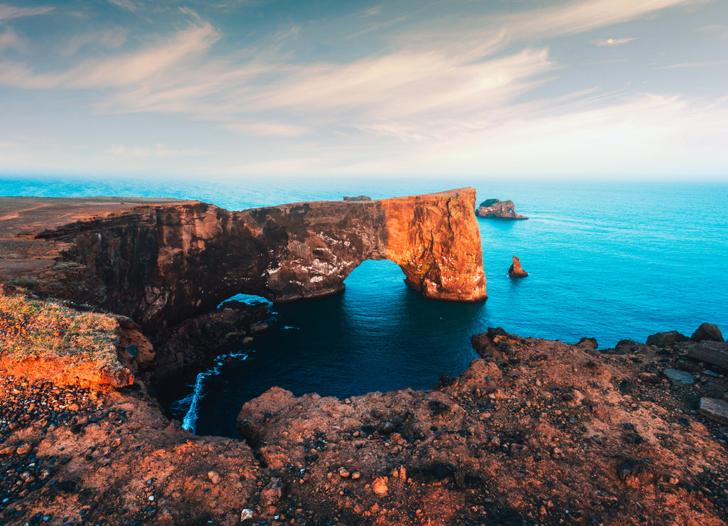 Unique basalt arch on Dyrholaey cape. Nature Reserve, Iceland