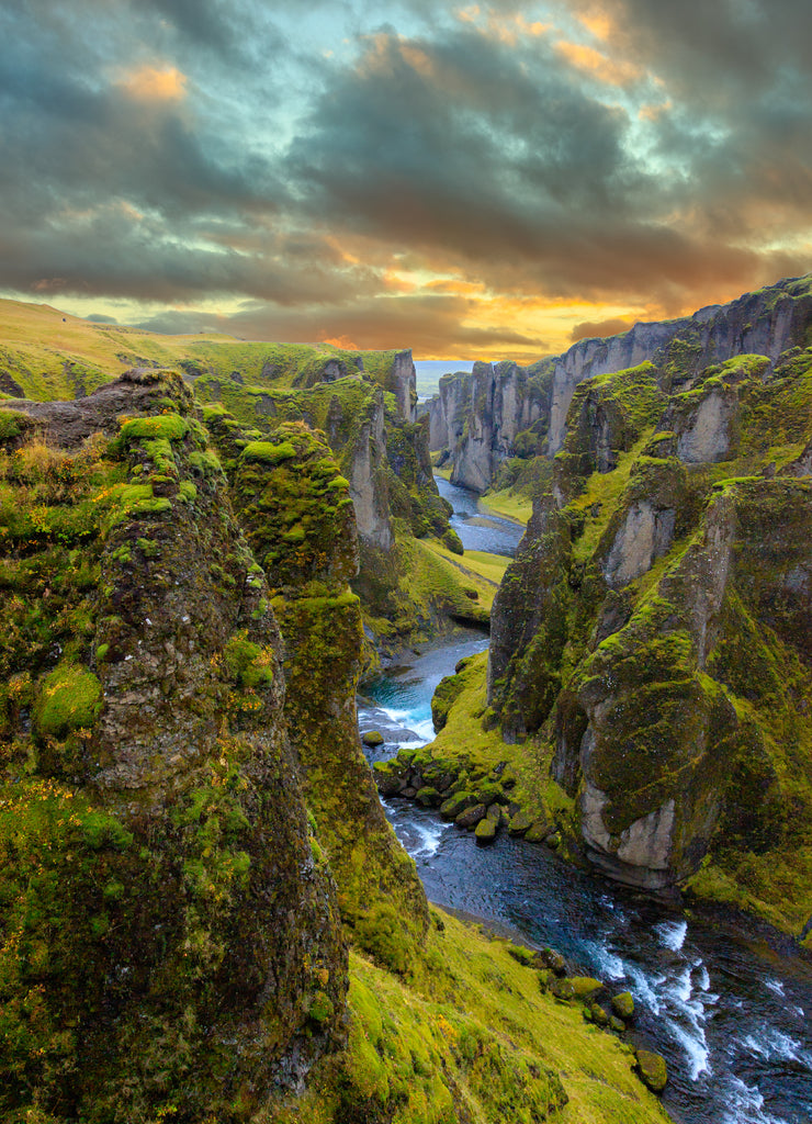 Fjadrargljufur canyon during sunset in Iceland