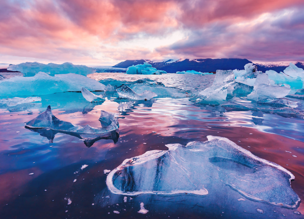 Icebergs in Jokulsarlon glacial lagoon. Vatnajokull National Park, southeast Iceland, Europe. Landscape photography