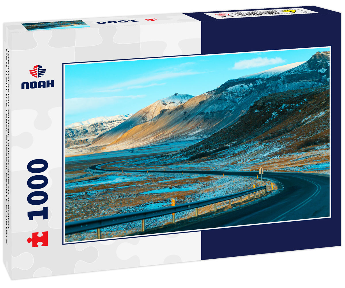 breathtaking winter landscape of Iceland. View from the road. Unusual beauty of nature