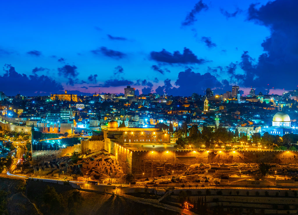 Sunset view of Jerusalem from the mount of olives, Israel