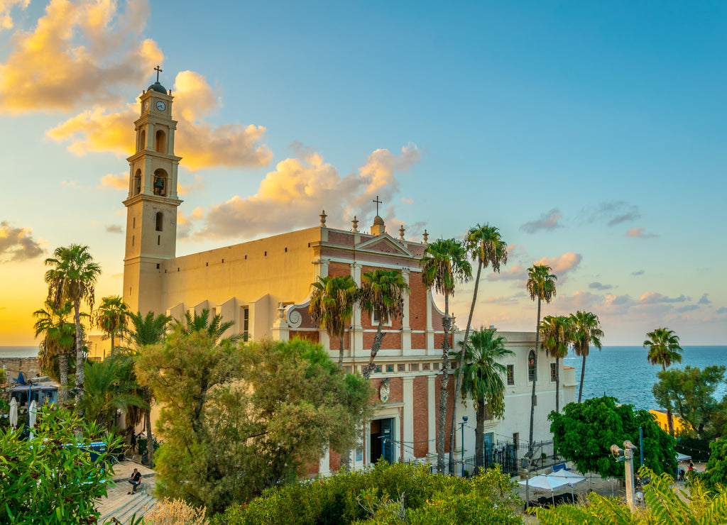 Saint Peter church viewed from HaPisgah gardens in Jaffa, Tel Aviv, Israel
