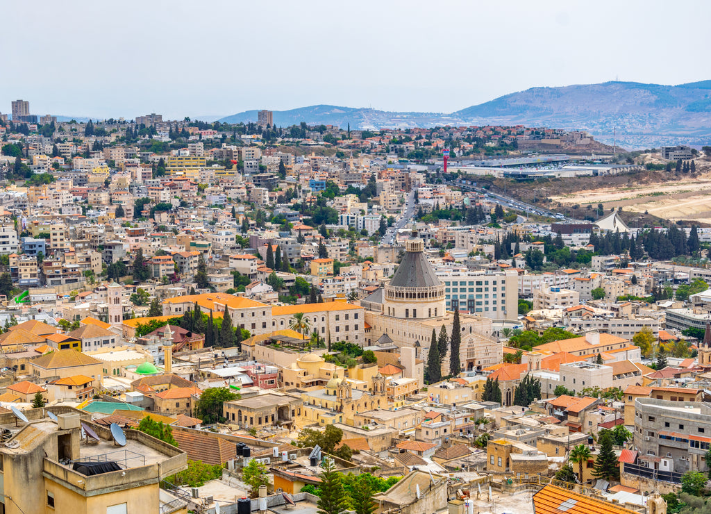 Cityscape of Nazareth with Basilica of the annunciation, Israel