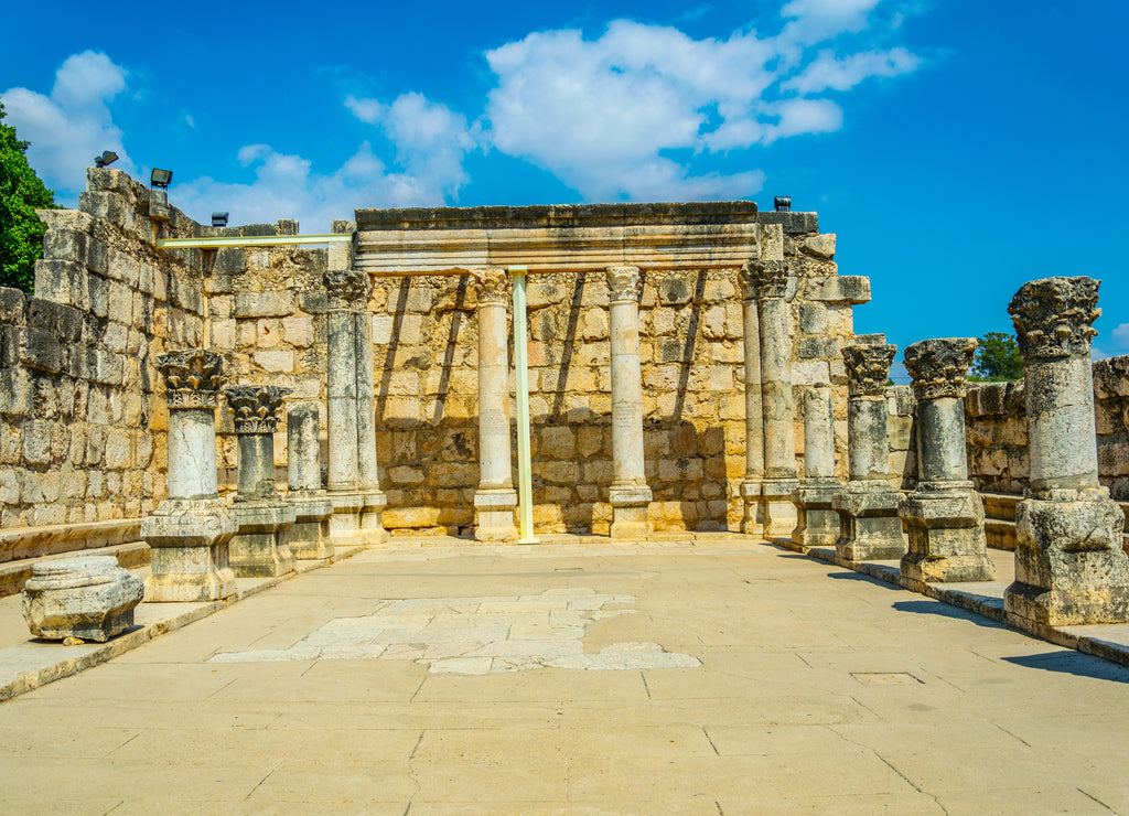 Ruins of an ancient synagogue in Capernaum, Isarel