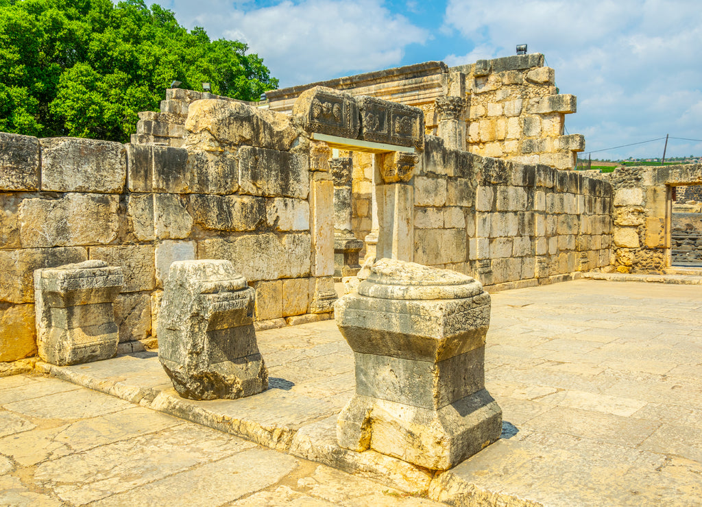Ruins of an ancient synagogue in Capernaum, Isarel