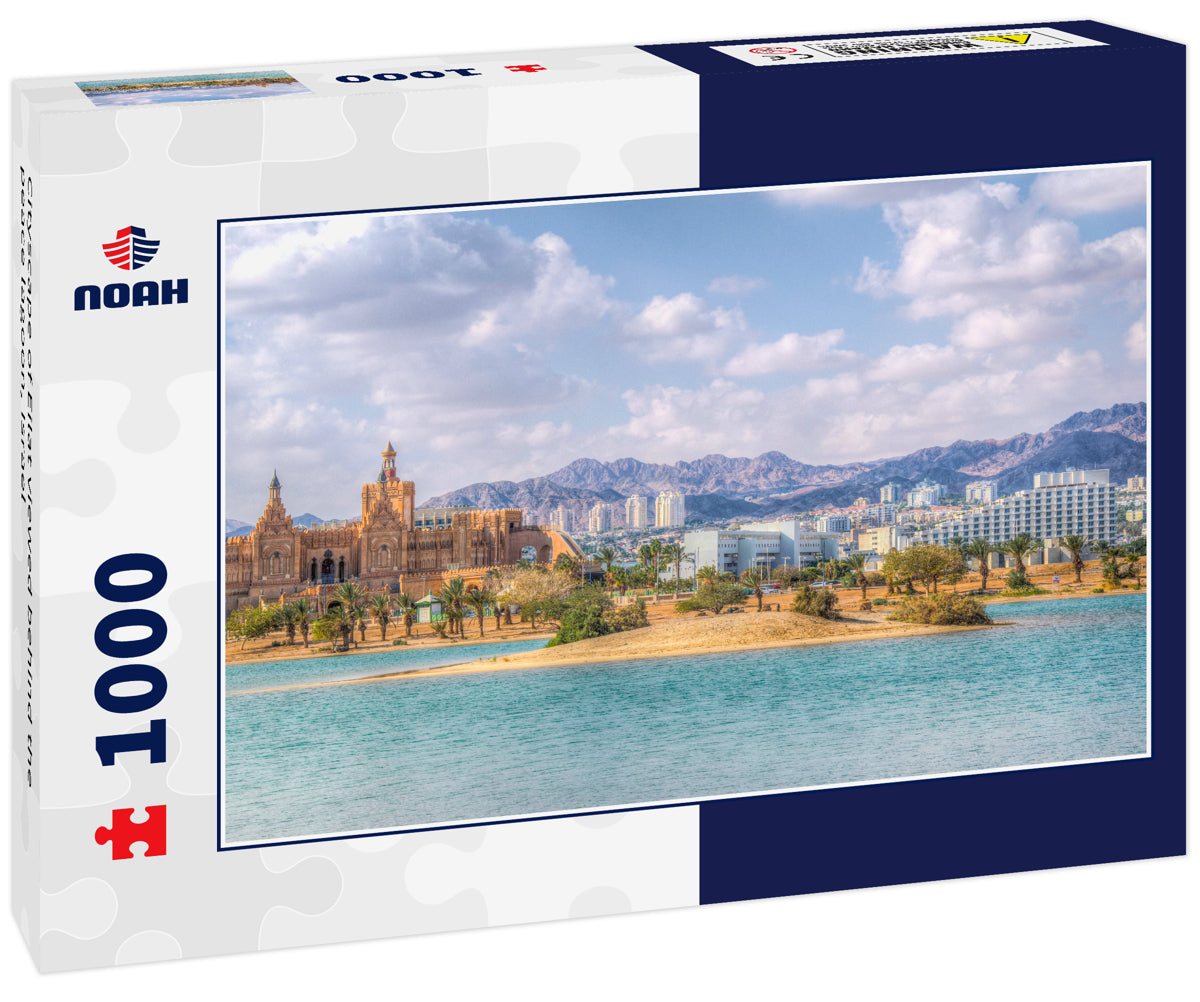 Cityscape of Eilat viewed behind the peace lagoon, Israel