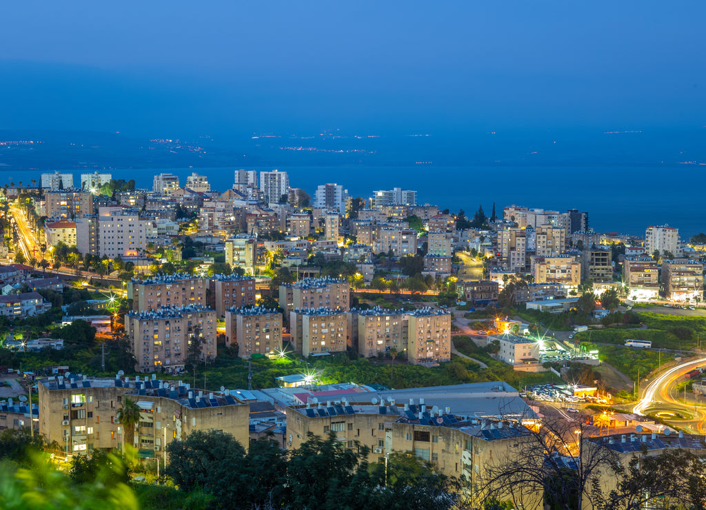 Skyline of Tiberias at shore of Galilee, israel