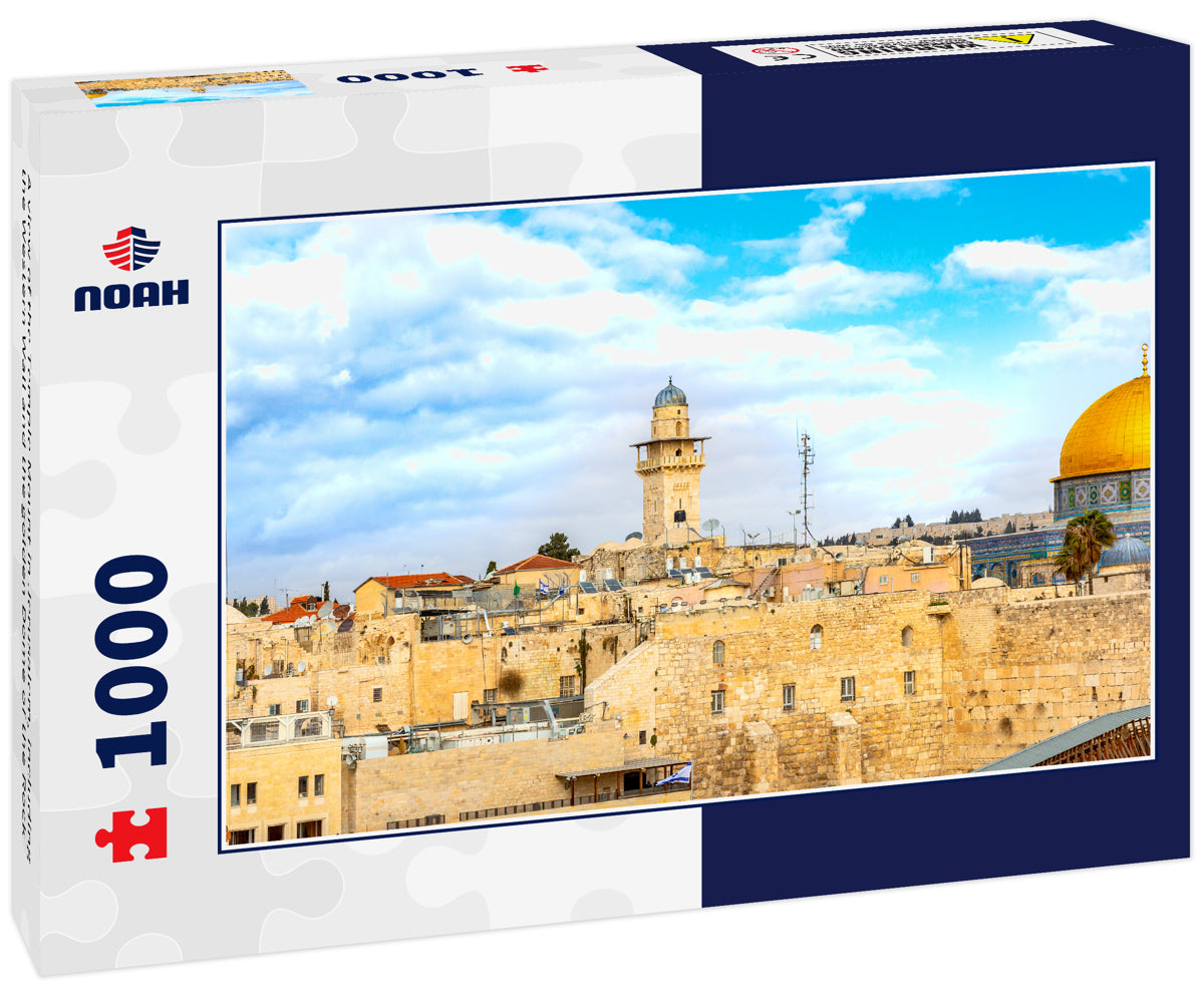 A view of the Temple Mount in Jerusalem, including the Western Wall and the golden Dome of the Rock