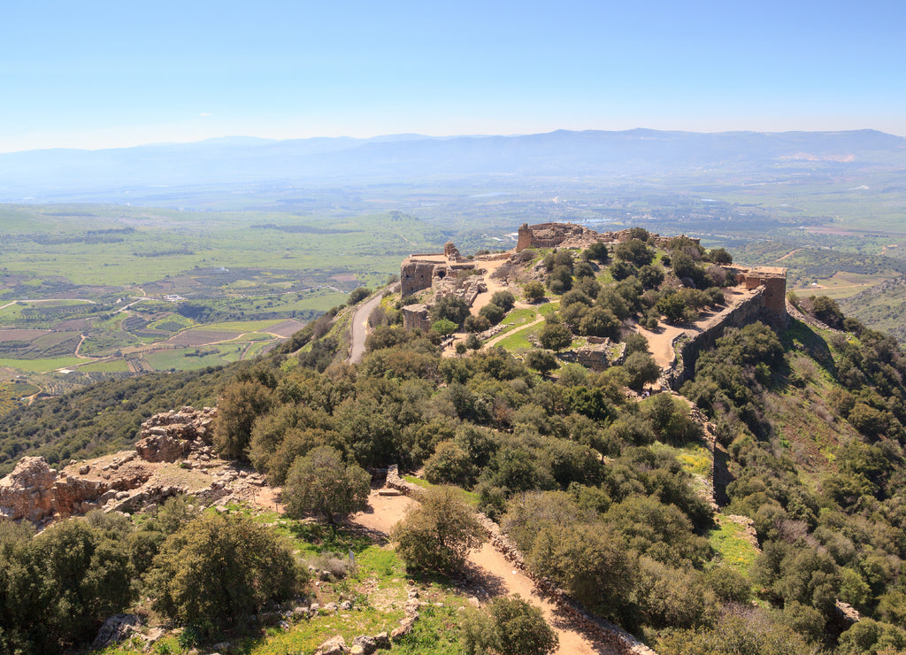 Castle Nimrod Fortress and street on Golan Heights in Israel