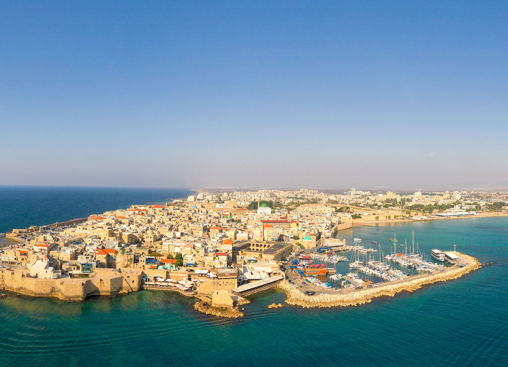 Aerial image of the old City and Port of Acre, Israel